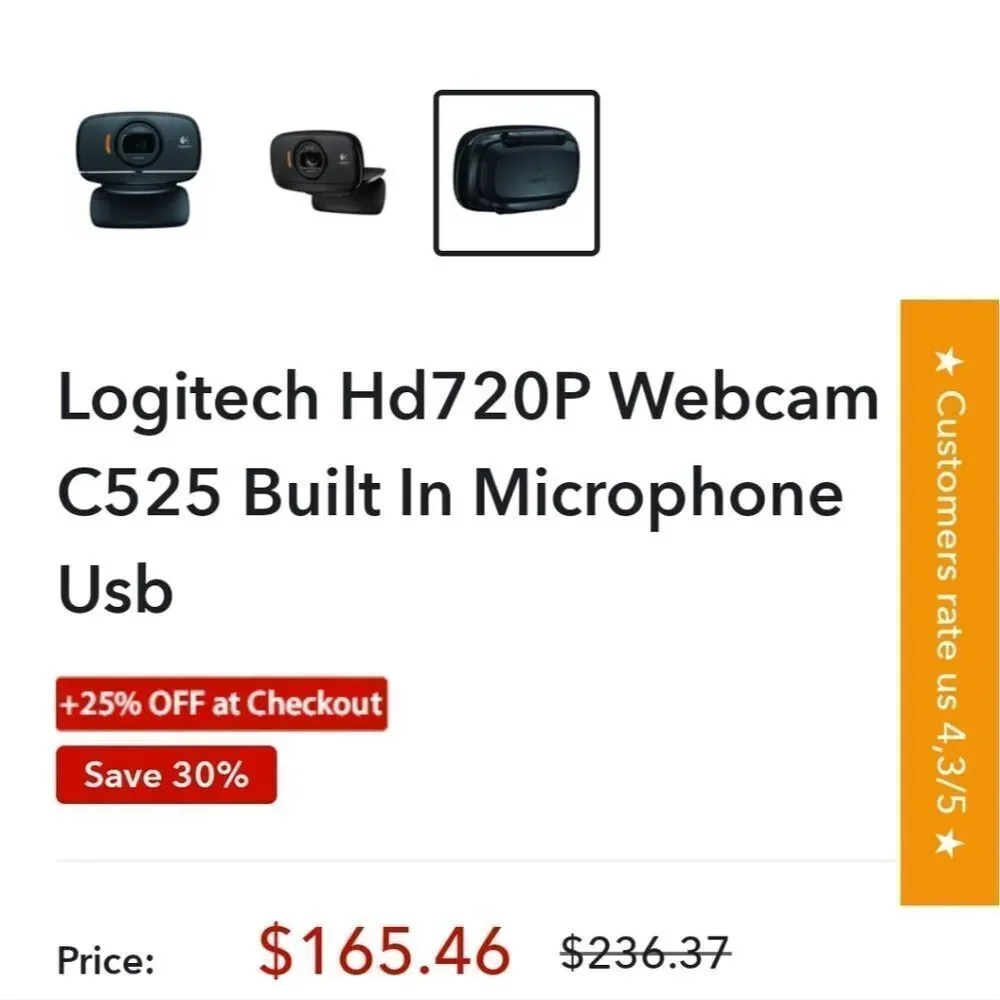 Logitech Hd720P Webcam Built In Microphone Usb cord connected